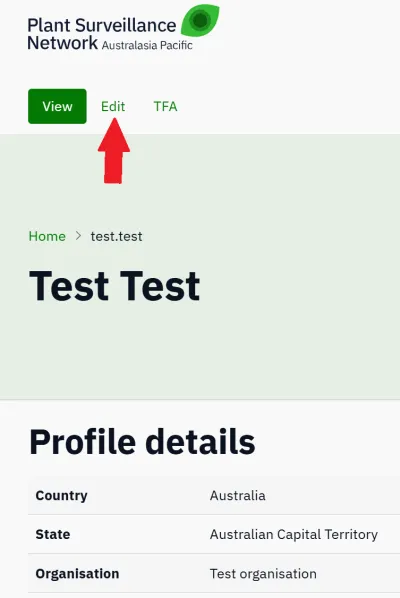 edit my profile link location on screen
