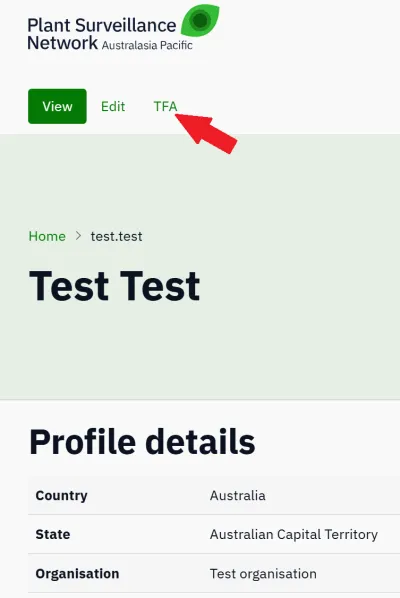 Profile TFA button location on screen