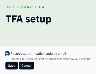TFA email setup step 1 screenshot