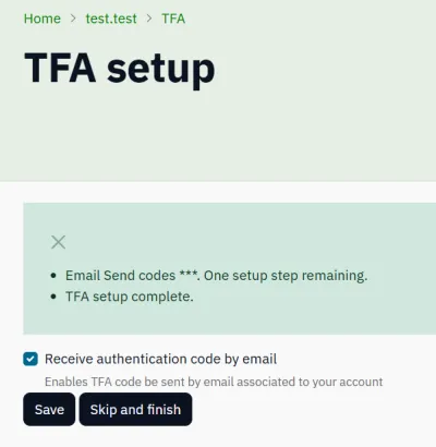 TFA email set up step 2 screenshot 